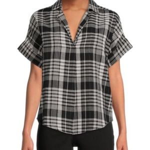 Time and Tru Rolled Sleeve Popover Black and Grey